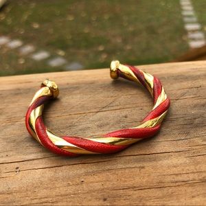 Hermes gold and red lizard twist cuff bracelet